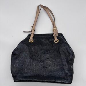 Michael Kors Jet Set Logo Tote Black Shiny Patent Leather Shoulder‎ Bag Purse